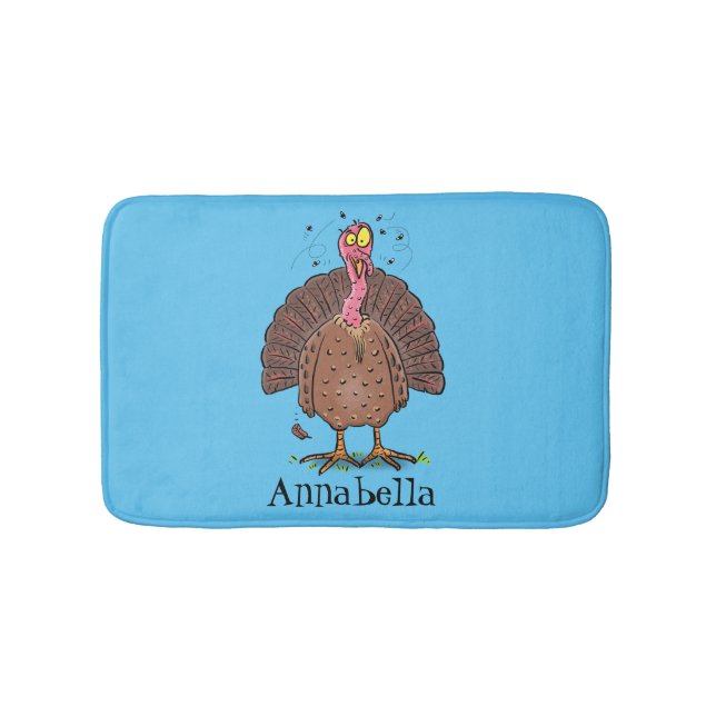 Tapis De Bain Drôle dinde marron de la ferme avec des mouches de (Devant)