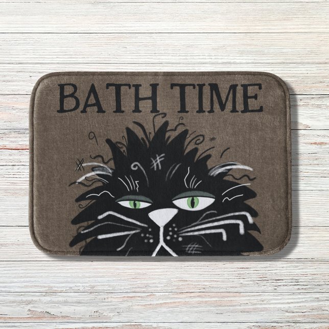 Tapis De Bain Drôle Fatigué Noir Chat Temps de bain Hagglé (Créateur téléchargé)