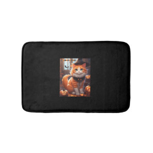 Tapis De Bain Drôle Halloween Cute Orange Chat avec Wizard Casqu