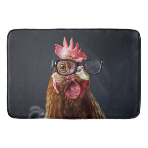 Tapis De Bain Drôle poulet portant des lunettes