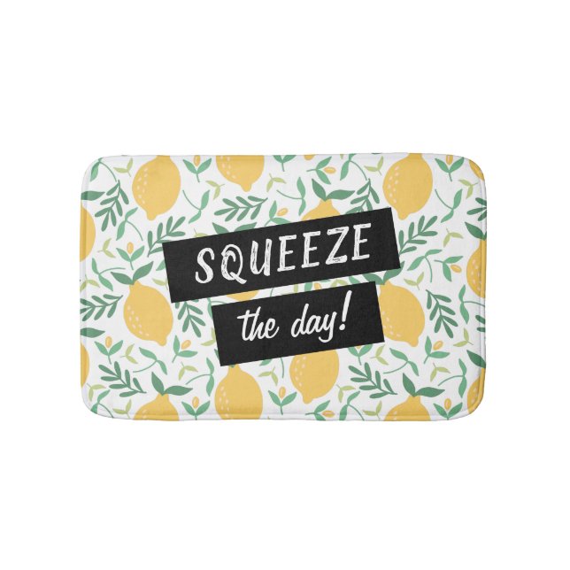 Tapis De Bain Drôle Squeeze Day Lemon Jaune Vert Feuilles (Devant)