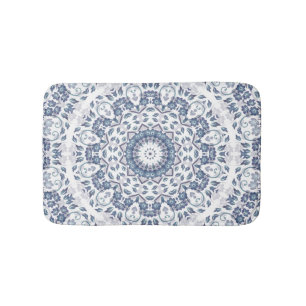 Tapis De Bain Dusty Blue Blanc Floral Mandala