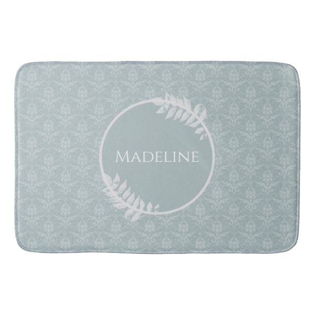 Tapis De Bain Dusty Blue Elegant Damask Personnalisé (Devant)