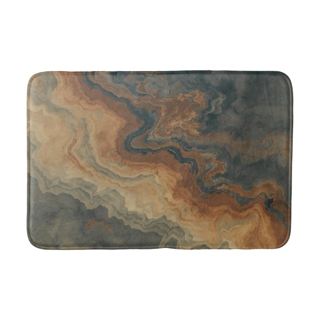 Tapis De Bain Dusty Navy Blue Burnt Orange Sage Abstrait (Devant)
