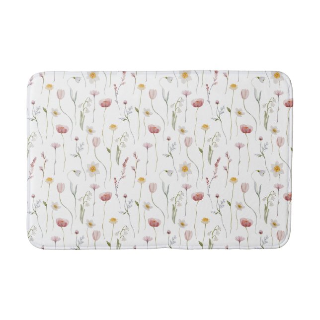 Tapis De Bain Dusty Pink Watercolor Wildflower (Devant)