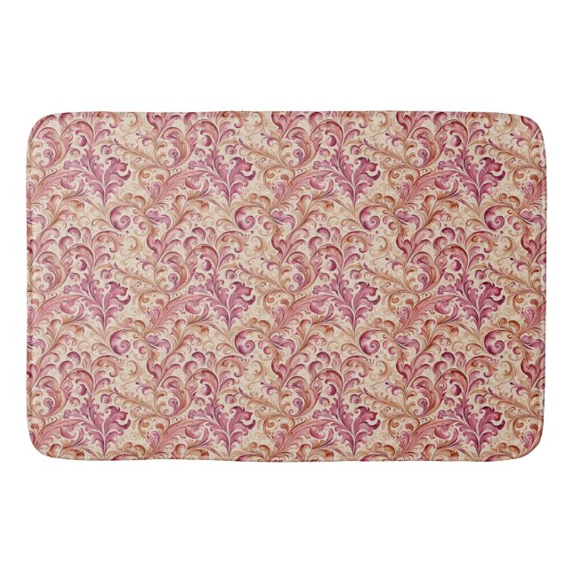 Tapis De Bain Dusty Rose and Taupe Leaf Scroll (Devant)