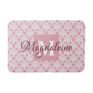 Tapis De Bain Dusty Rose rose Vintage Damask Monogramme & Nom