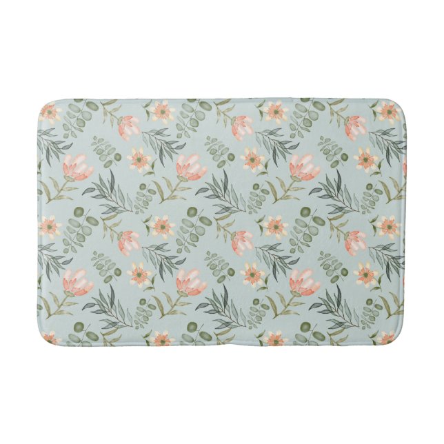 Tapis De Bain Eau douce fleurs & carreaux feuilles (Devant)