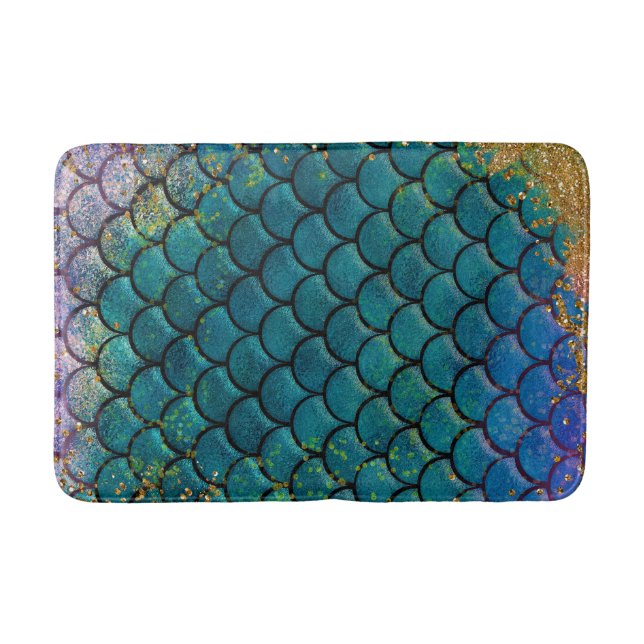 Tapis De Bain Écaille de sirène glamour sarcelle violet or étinc (Devant)