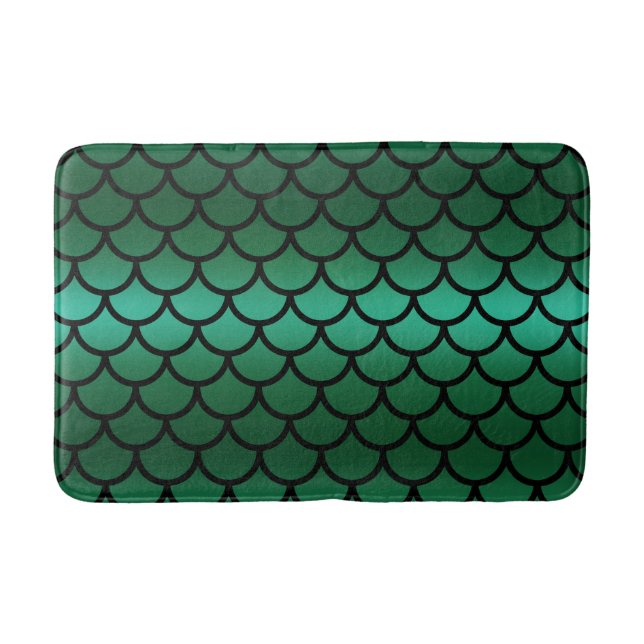 Tapis De Bain Écaille de Sirène Green & Black Poisson Fantastiqu (Devant)