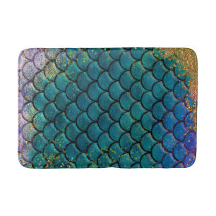 Tapis De Bain Écailles de poisson sirène glamour sarcelle violet