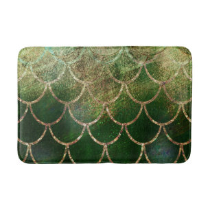 Tapis De Bain Écailles de poisson sirène scintillantes vert et o
