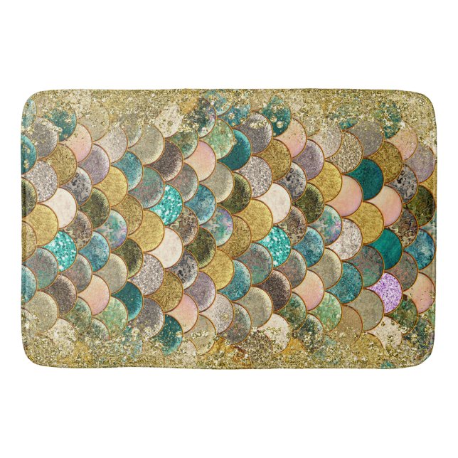 Tapis De Bain Écailles de Sirène Multi Couleur Paillettes Glamou (Devant)