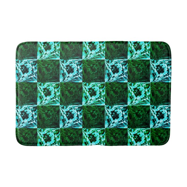 Tapis De Bain Échecs ou cyan vert et bleu ciel, avec rectangle (Devant)