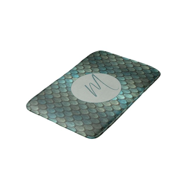 Tapis De Bain Échelles bleues initiales personnalisées texturées (Angle)