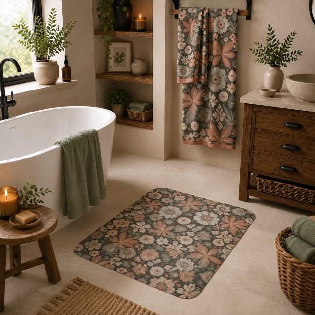 Tapis De Bain Éclectique Boho Terracotta Charbon de Bois Botaniq (Créateur téléchargé)