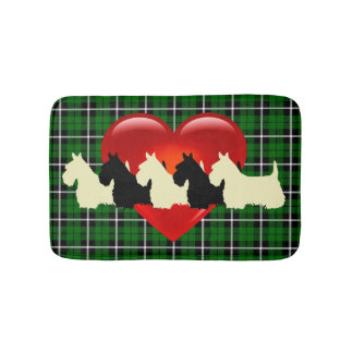 Tapis De Bain Écossais Terrier/coeur rouge/plaid vert d'île