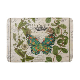 Tapis De Bain écriture bohème papillon botanique français