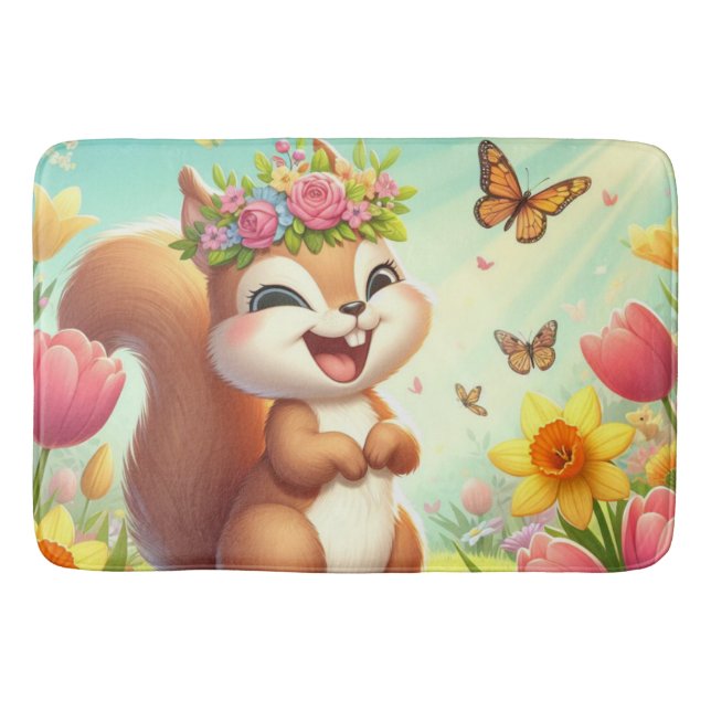 Tapis De Bain Écureuil du printemps mignon et heureux (Devant)
