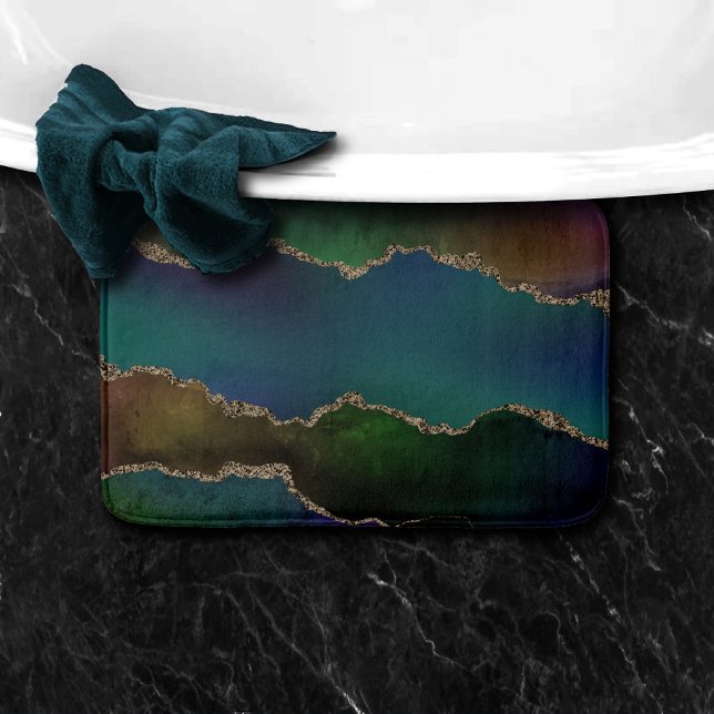 Tapis De Bain Edgy Agate | Sombre Moody Jewel Tone Mystic Turquo (Créateur téléchargé)