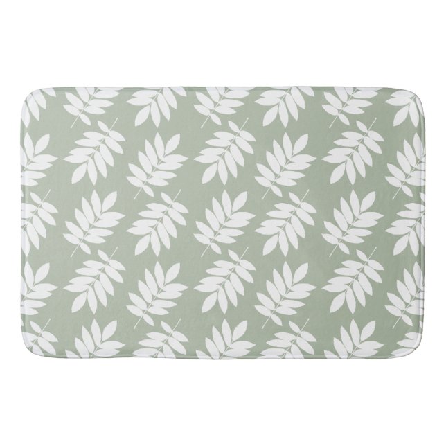 Tapis De Bain Elder Leaf Pattern White on Green (Devant)