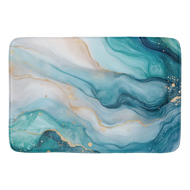 Tapis De Bain Élégance en marbre émeraude et or (Devant)