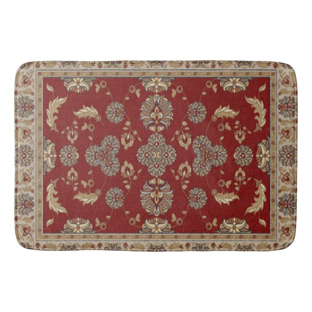 Tapis De Bain Élégance intemporelle Tissu classique rouge et bei (Devant)