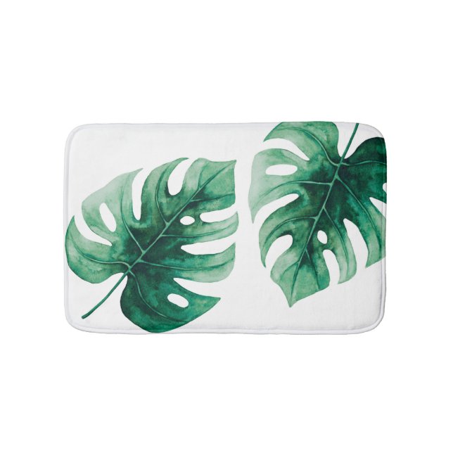 Tapis De Bain Elégance moderne Aquarelle Vert Monstera Feuilles (Devant)