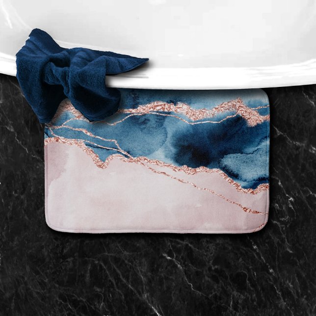 Tapis De Bain Élégance mystique | Turquoise Bleu et Rose Or Agat (Créateur téléchargé)