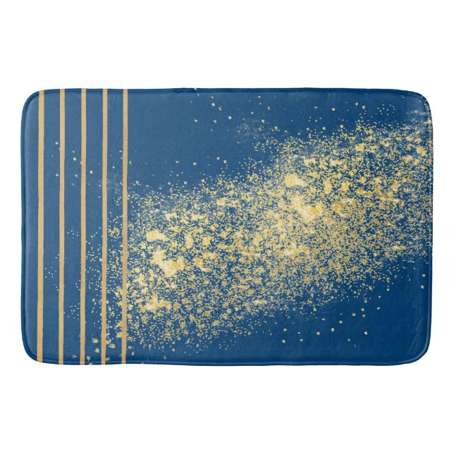 Tapis de bain élégant à rayures bleues et or (Devant)