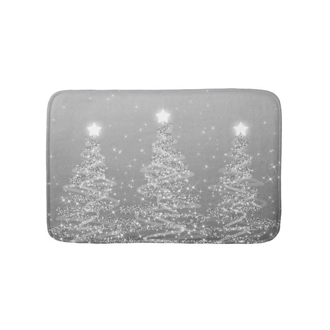 Tapis De Bain Élégant Arbres Étincelants de Noël Argent  (Devant)