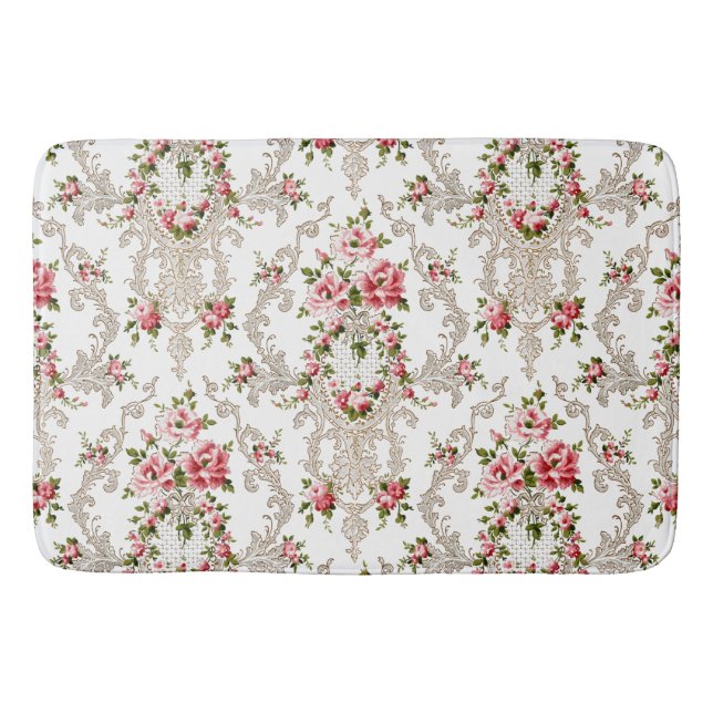 Tapis De Bain Élégant Arrière - plan Floral-Blanc Rococo (Devant)