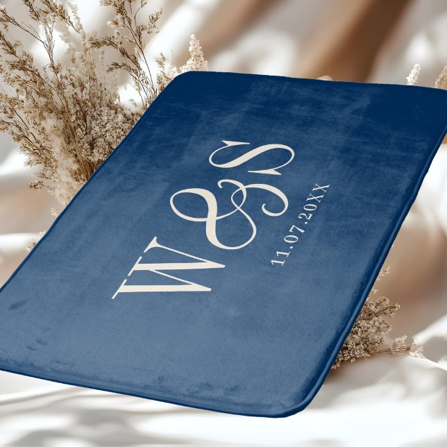 Tapis De Bain Elégant bleu marine couple mariage initial (Créateur téléchargé)