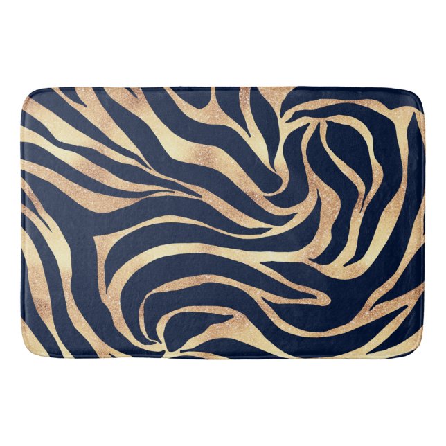 Tapis De Bain Elégant bleu marine Gold Zebra Imprimer (Devant)