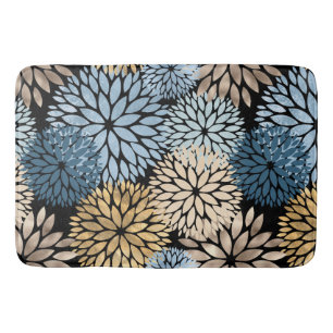 Tapis De Bain Élégant bleu or dahlia floral