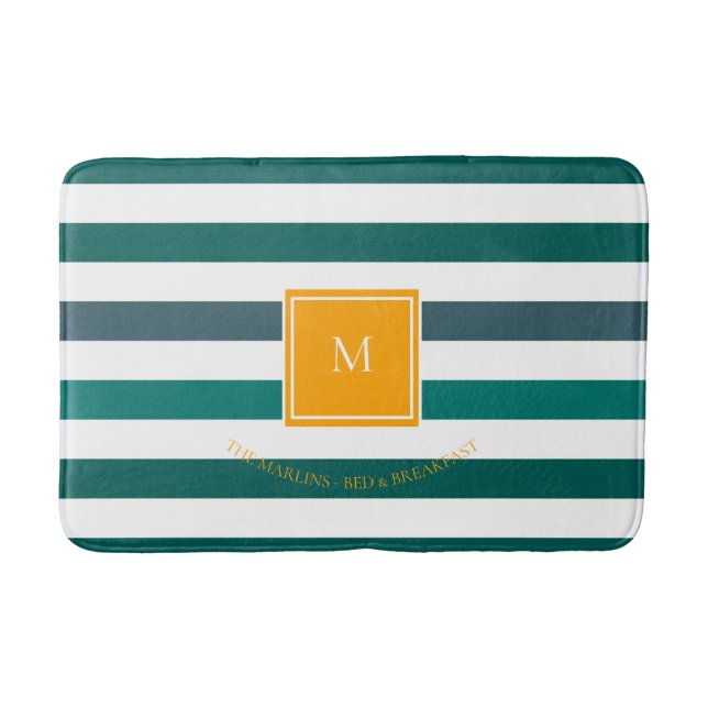 Tapis De Bain Élégant blues Turquoise blanc rayé Monogramme B &  (Devant)