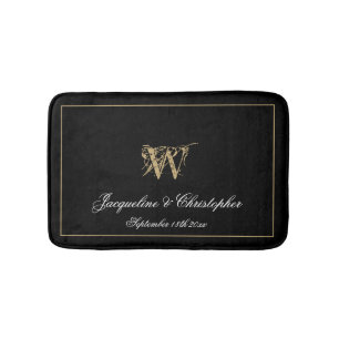 Tapis De Bain Élégant Chic Monogram Noms Mariage nouvellement ma