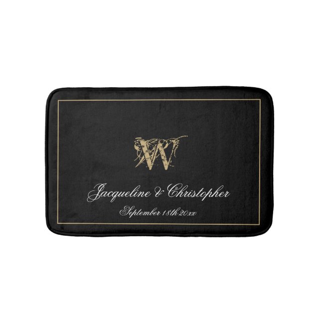 Tapis De Bain Élégant Chic Monogram Noms Mariage nouvellement ma (Devant)