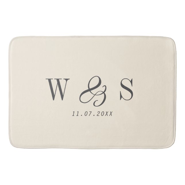 Tapis De Bain Élégant couple mariage initial crème naturelle (Devant)