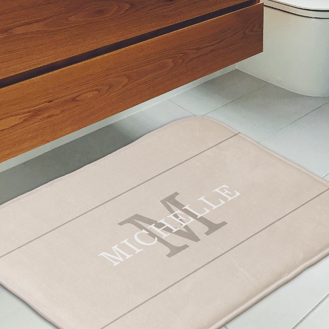 Tapis De Bain Élégant crème de café Monogramme Nom personnalisé (Créateur téléchargé)