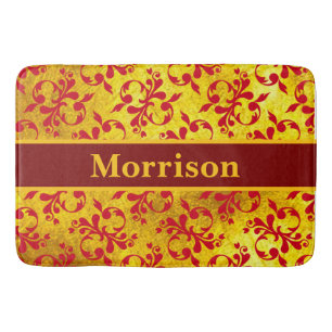 Tapis De Bain Elégant Damas rouge et texture or