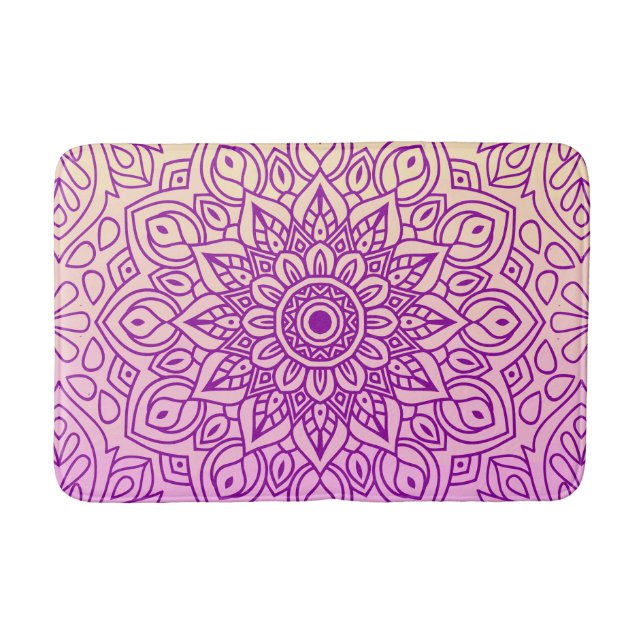 Tapis De Bain Élégant Dégradé Purple Peach Motif Mandala (Devant)