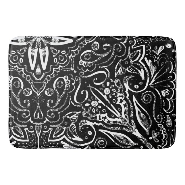 Tapis De Bain Elégant design de mandala noir et blanc jeter le p (Devant)