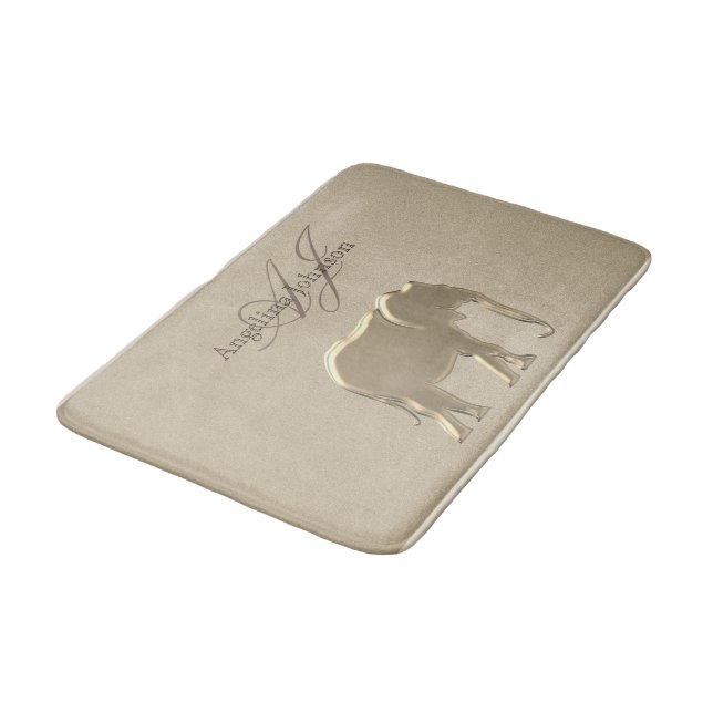 Tapis De Bain Élégant Éléphant Doré en Grès Monogramme Élégant (Angle)