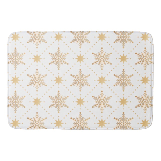 Tapis De Bain Élégant Faux Gold Snowflakes Noël Patttern (Devant)