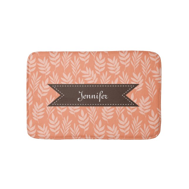 Tapis De Bain Élégant Feuille doux Motif chic avec nom (Devant)