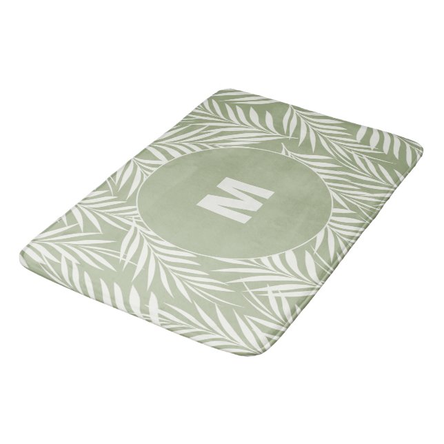 Tapis De Bain Élégant Feuilles de palme Lait Vert olive Personna (Angle)