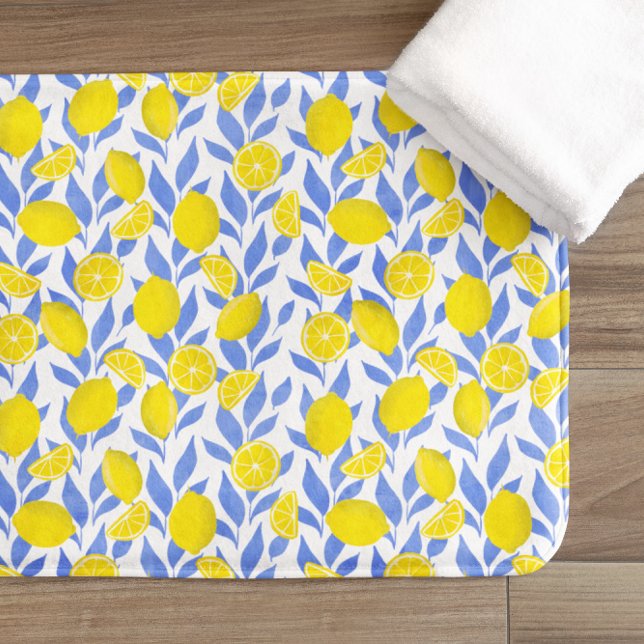 Tapis De Bain Elegant French Country Lemon Blue Botanical (Créateur téléchargé)