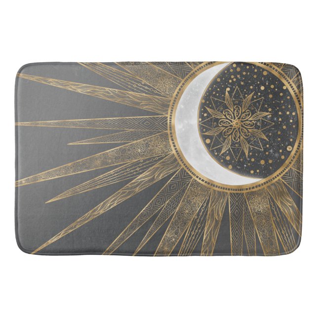 Tapis De Bain Elegant Gold Doodles Sun Moon Mandala Design (Devant)
