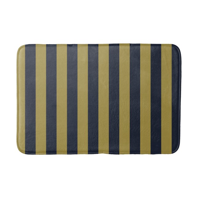 Tapis De Bain Elégant Gold & Navy Blue Vertical Stripes (Devant)